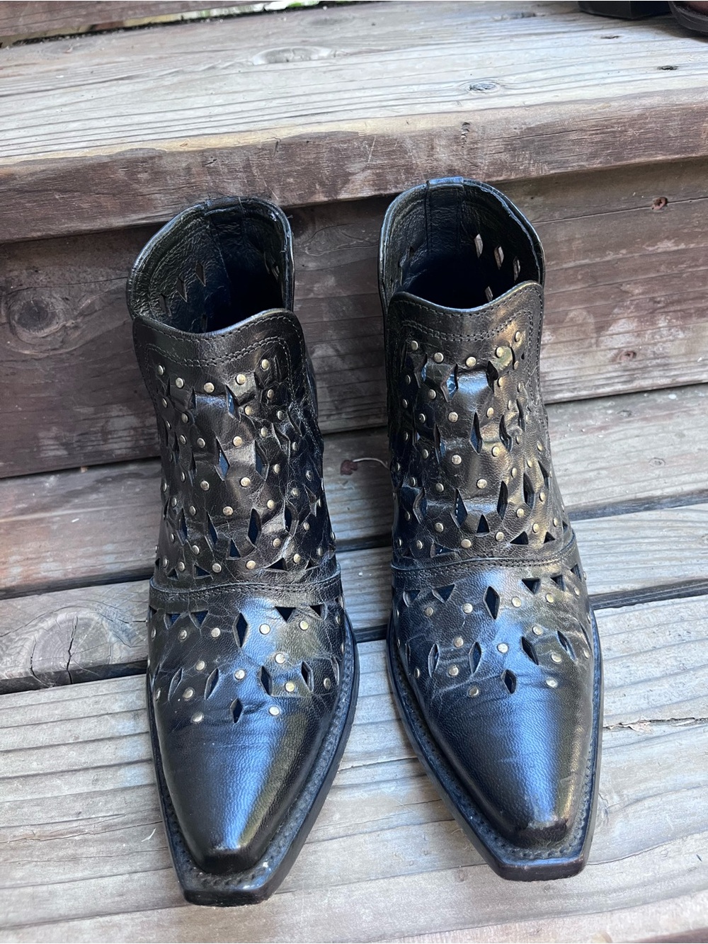 Ariat Black Leather Studded Cutout Ankle Booties